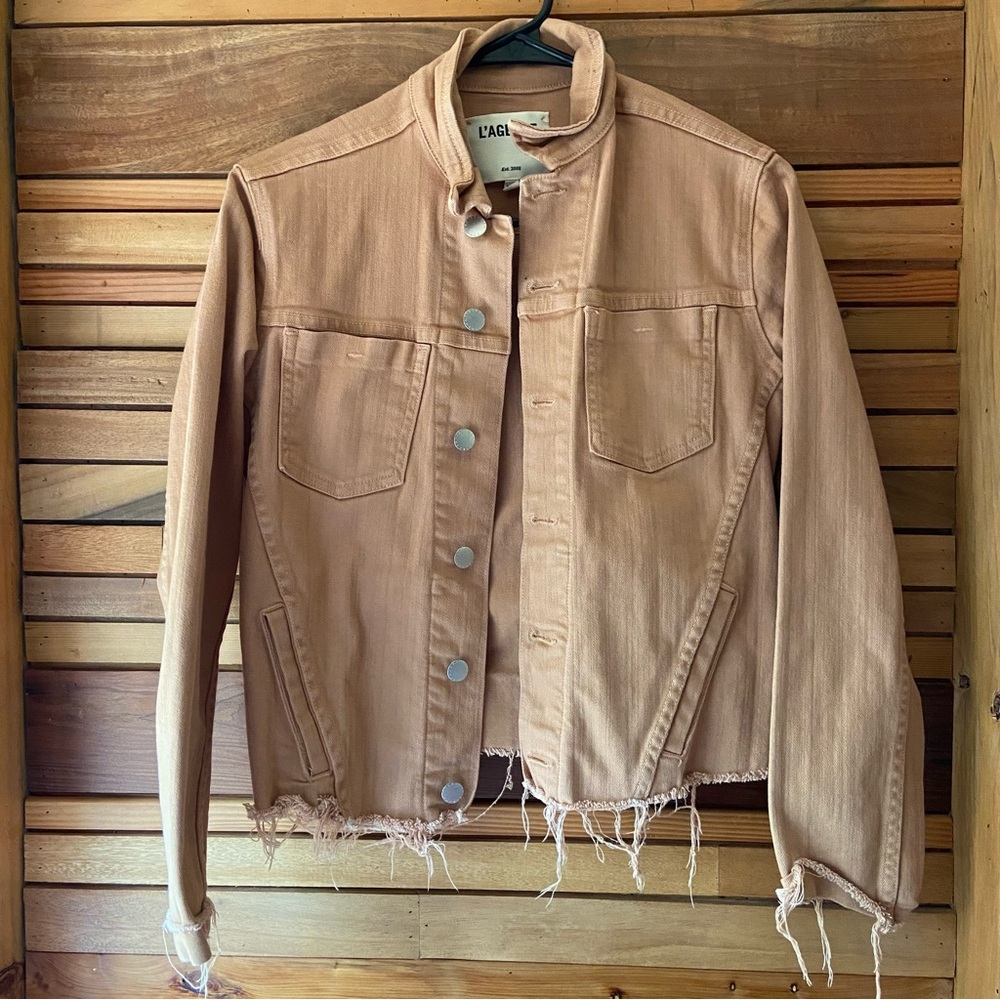 L'AGENCE Tan Frayed Hem Jacket